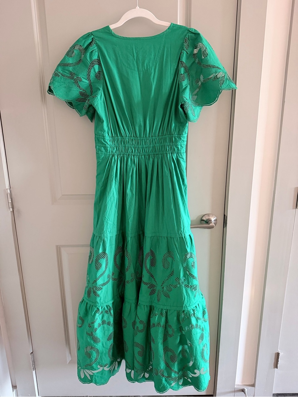 Green Eyelet Midi Dress - Classic Women's Summer Dress - Picture 2 of 3